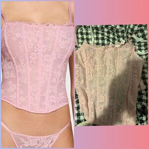 NWT M-DD Victoria’s secret twinkle strap lace corset top set, light pink